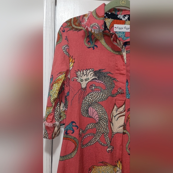 Dizzy Lizzy Chatham Drazon Print Linen pink Dress XSmall - Picture 9 of 11